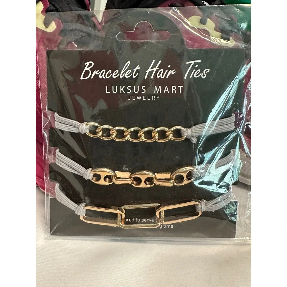 Bracelet Hair Ties Luksus‎ Mart Gold Chain Elastics Ponytail Holders Set of 3